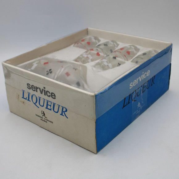 Verrerie D'Arques France Card Themed Liqueur Service Set Decanter & 6 Glass Set - Picture 7 of 7